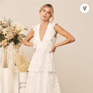 Molinetto White Lace Ruffled Tiered Sleeveless Maxi Dres